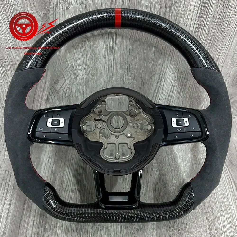 

Carbon Fibre Half Perforated Genuine Leather RLINE Steering Wheel，FOR VW Golf MK6 MK7 7.5 GTI R Polo