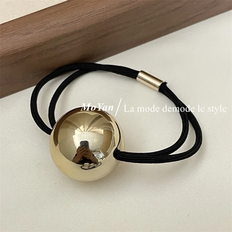 Fashion Gold Silver Metal Ball Elastic Hair Tie Simple Bead Rubber Band Stretch Ponytail Holder Korean Style Hair Band Hair Ring