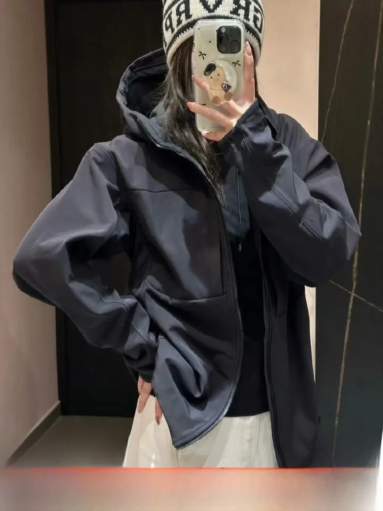 

Outdoor Windproof Fce Lined 3D Tailored Hooded Jaet Couple Sle Autumn Winter Polyester Fiber Stand Fit Zipper Closure