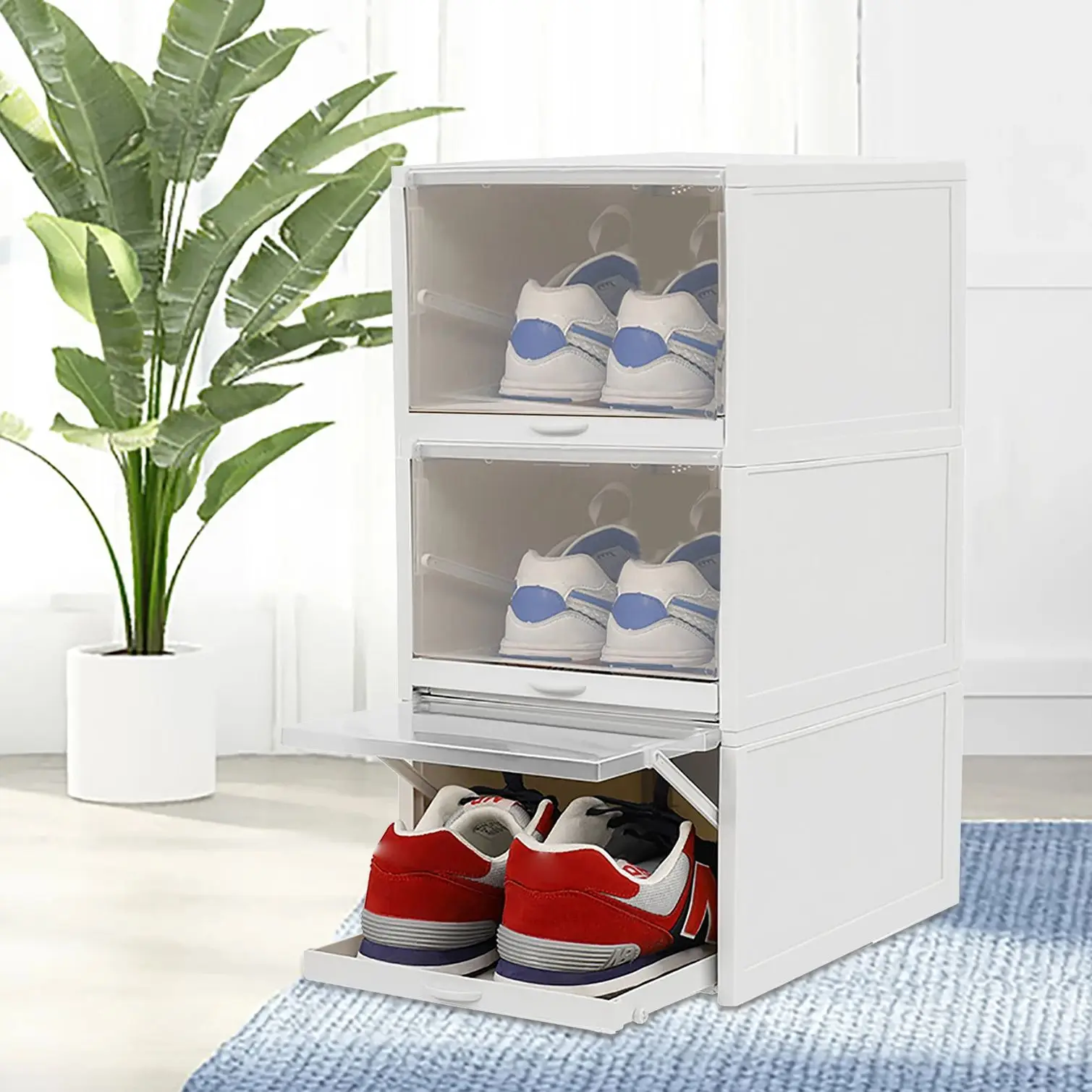 

3 PCS Household Shoe Rack Folding Storage Box Plastic Transparent Thickened Storage Box Side Opening Box