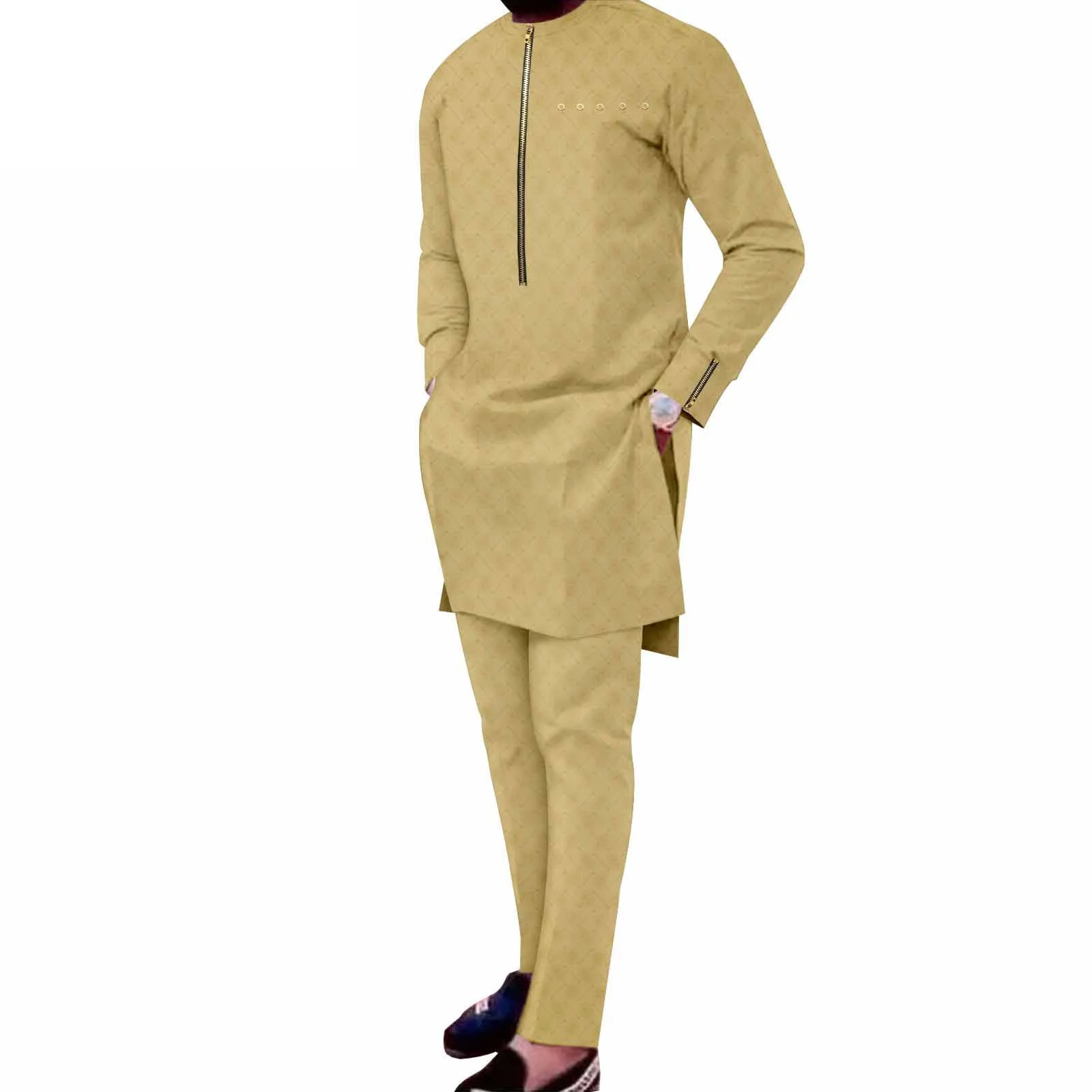 Summer African Men's Traditional Elegant Suits Outfit Dashiki 2Pcs Shirt & Pants Full Set Designer Clothes Abaya Brand Costume