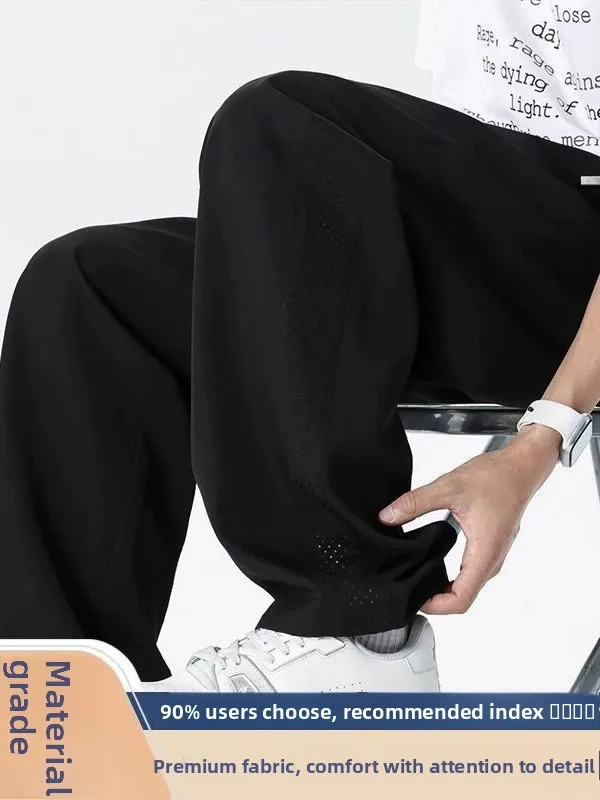 

Men's Summer Thin Straight Leg Ice Silk Casual Pants Breathable Quick Dry Lightweight Loose Fit Drapey Polyester Fiber