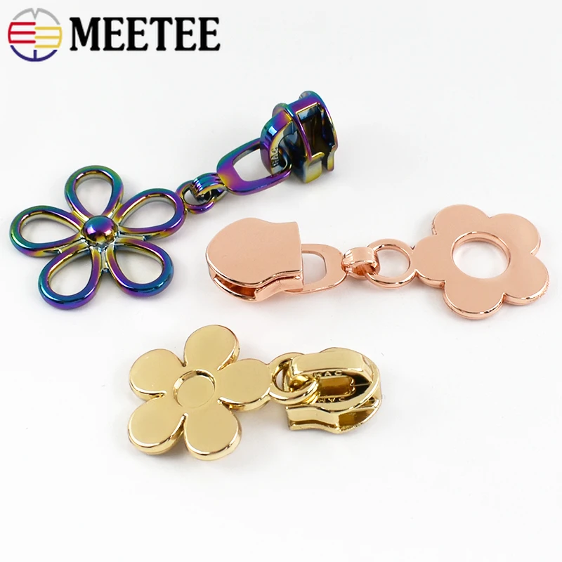 10-50Pcs Meetee 5# Flower Zipper Sliders for Nylon Zip Tape Bag Pocket Closure Zippers Pull Sewing Clothes Zips Head Repair Kits