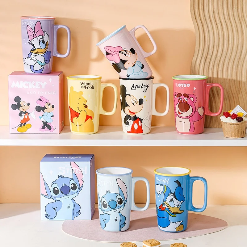 

Disney Stitch Large-Capacity Mugs Cartoon Office Water Cups High-Profile Milk Cups for Household Straight Cups Toy Figurines