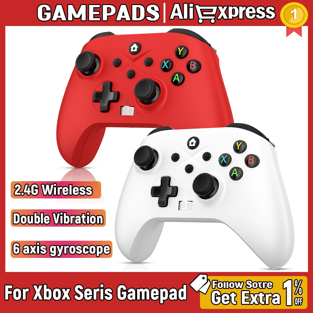 Manette sans fil 2,4G pour Xbox One, Xbox Series S, X Control Xbox avec double vibration/six axes, contrôleur multi-jeux Xbox
