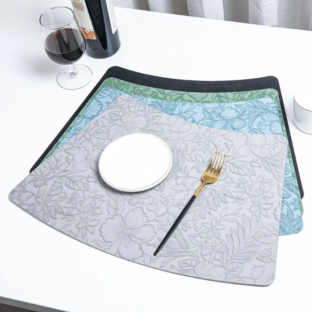 Chinese Style Fan-Shaped Placemats Waterproof Oil-Proof Leather Placemats Elegant Heat Resistant Dining Table Mat Home