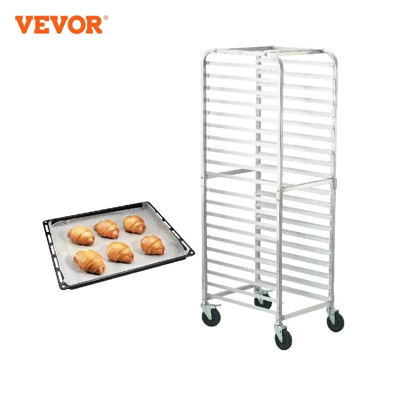 VEVOR 20-Tier Sheet Bun Pan Rack Commercial Bakery Racks with Wheels Aluminum Racking Trolley for Kitchen Restaurant Cafeteria