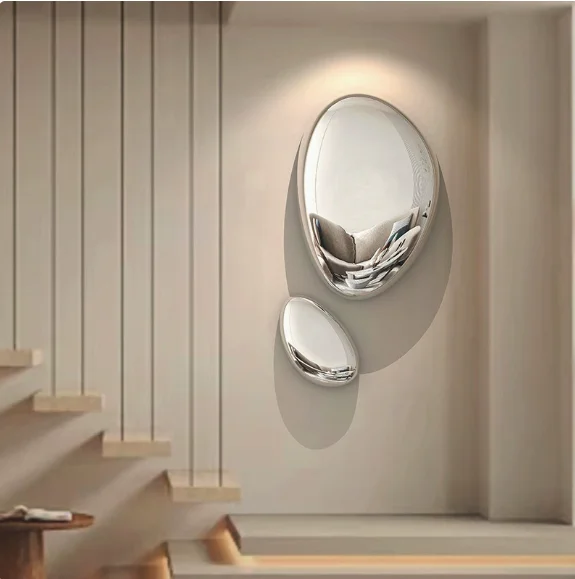 Imitation stainless steel water droplet mirror device wall mounted restaurant model room wall decoration goose egg stone hanging