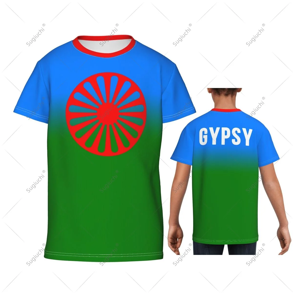 

Rom Gypsy Flag Of The Romani Youth 3D Sports Mesh T-shirts For Kids Boy/Girl Tees Running Bike Soccer Tennis Football