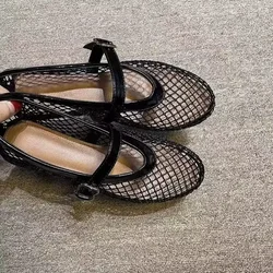 2024 Summer Women's Mesh Ballet Flat Shoes Women's Large Round Head Breathable and Comfortable Women's Sandals