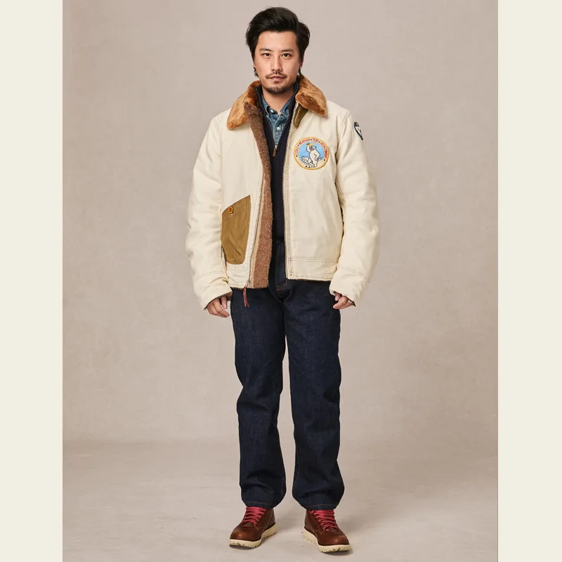 White Bear S-3 Pilot Jacket Men's Autumn Winter American Vintage Thick Wool Cotton Jacket Retro Workwear Jacket Coats AAF