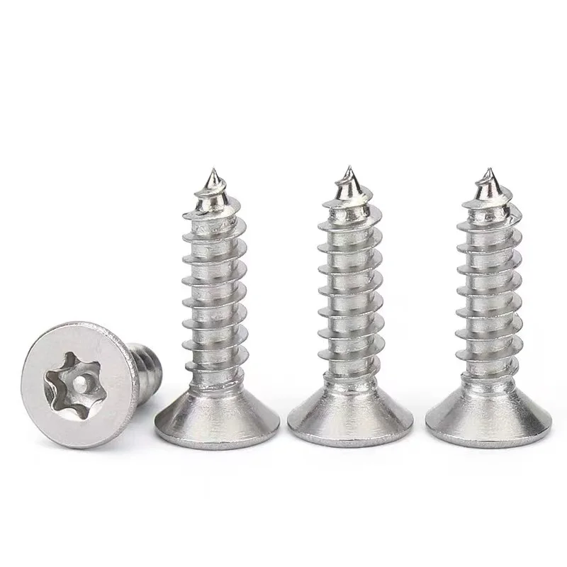 304 Stainless Steel Flat Countersunk Self Tapping Screw With Pin Six Lobe Torx Anti-theft Tamper Proof Security Screw