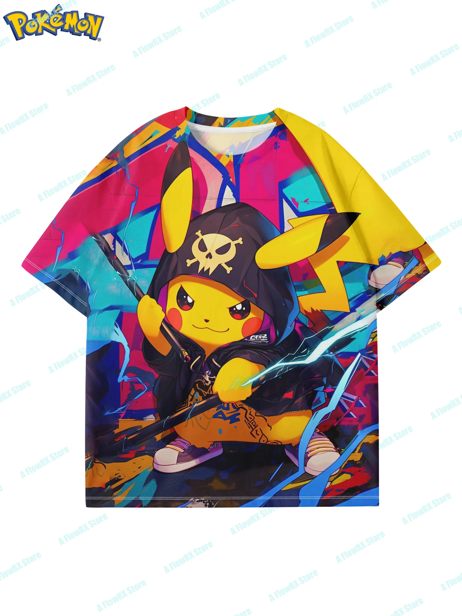 تي شيرت Pokémon AI Pikachu مطبوع ثلاثي الأبعاد مثالي للاستخدام في الهواء الطلق مناسب للرجال والنساء والكبار والأطفال مريح للتنفس