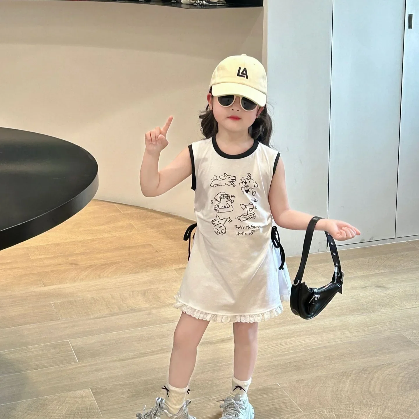 Girls Skirt 2026 Summer New Childrens Wear Korean Style Girl Baby Cartoon Print Simple Lace Patchwork Skirt Casual Simple