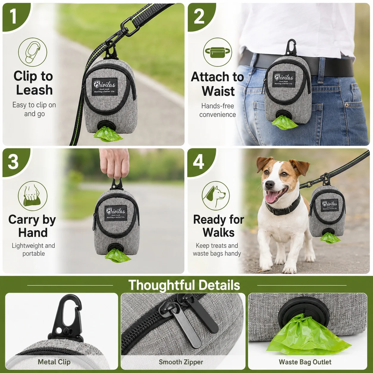 Tragbare Hundetrainingstasche, Leckerlibeutel mit Kotbeutelspender, zum Anklippen an die Leine, für Welpen, Spaziergänge und Outdoor-Training – Detail 5