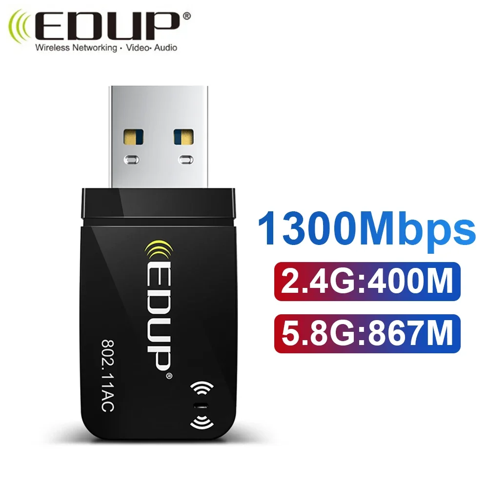 

EDUP двухдиапазонный 1300 Мбит/с USB 3.0 Беспроводная сетевая карта переменного тока USB WIFI Lan-адаптер 802.11ac Мини-портативный Wi-Fi адаптер для ПК, ноутбука