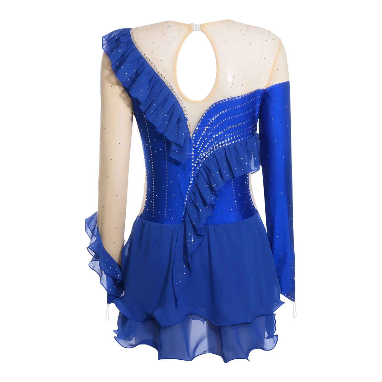 

Women Figure Skating Leotard Performance Costumes Rhinestones Tiered Ruffled Tutu Skirted Dress for Lyrical Gymnastics Dancewear