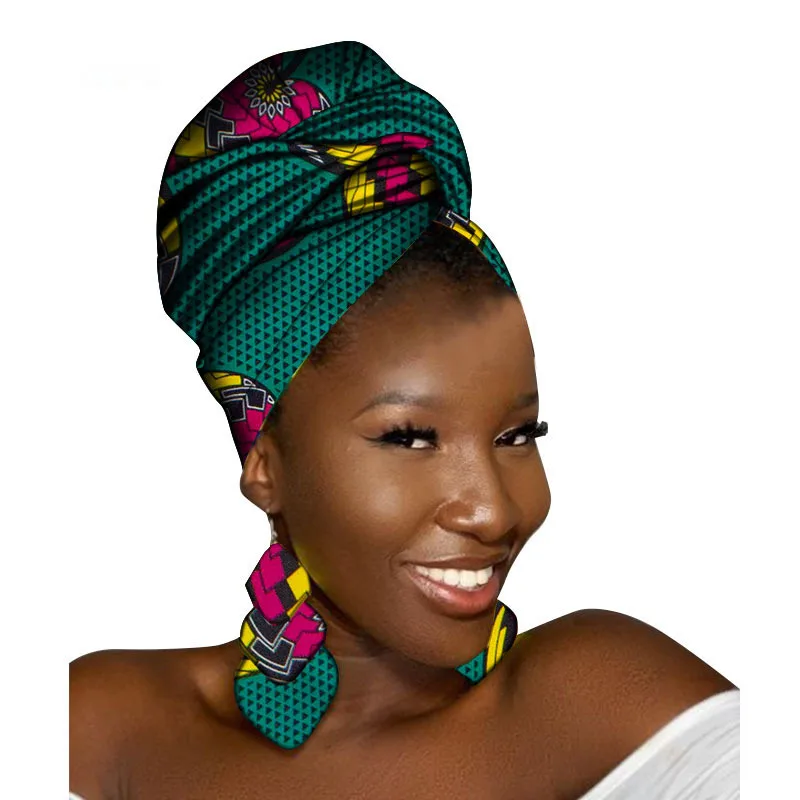 African Turbans African Headwraps for Woman African Headscarf Nigerian Headtie with Matching Earring Dashiki Ankara Head Wrap