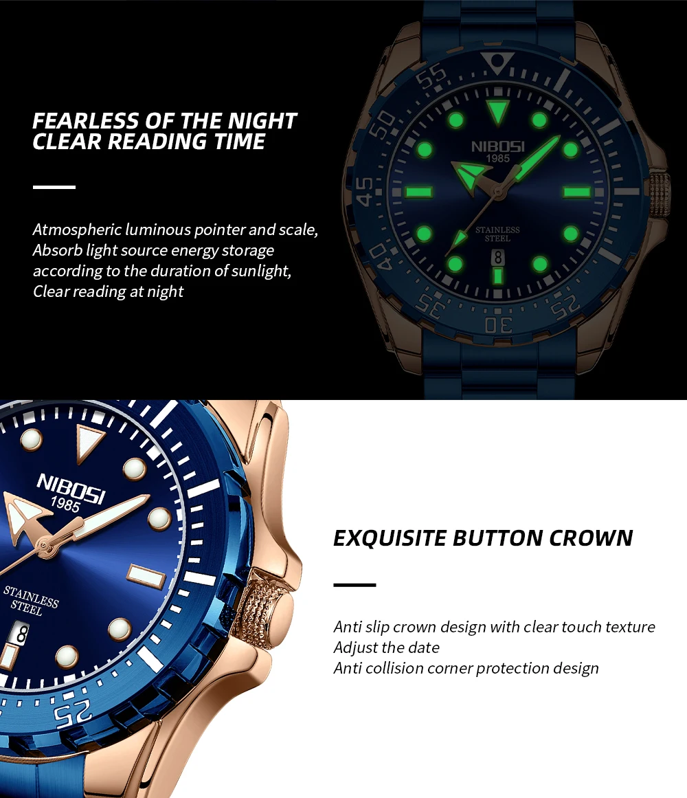 NIBOSI Mens Mechanical Watches Luxury Gold Man Wristwatch Waterproof Fashion Clock Luminous Male Week Display Calendar Watches