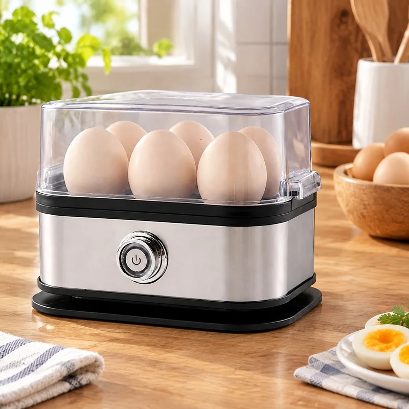 Compact Stainless Steel Egg Boiler for 6 Eggs, 200W Fast Cooking with Automatic Power-Off Safety