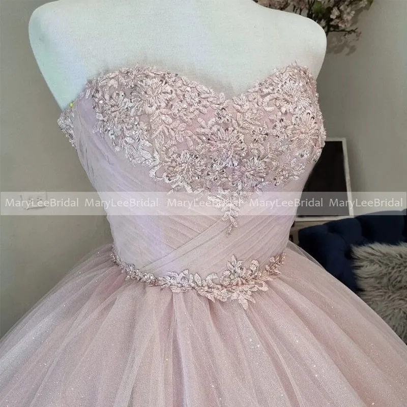 Vestido de quinceañera con purpurina y escote Corazón, vestido de princesa con Apliques de encaje, brillante, Formal, dulce, 16 vestidos