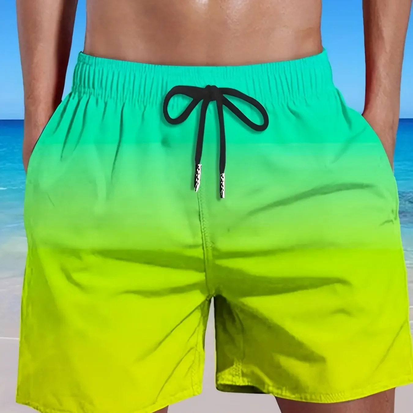 Men's Plus Size Gradient Color Shorts Beach Pants Holiday Shorts Elastic Drawstring Sports Gym Short Pants Summer Beach Shorts