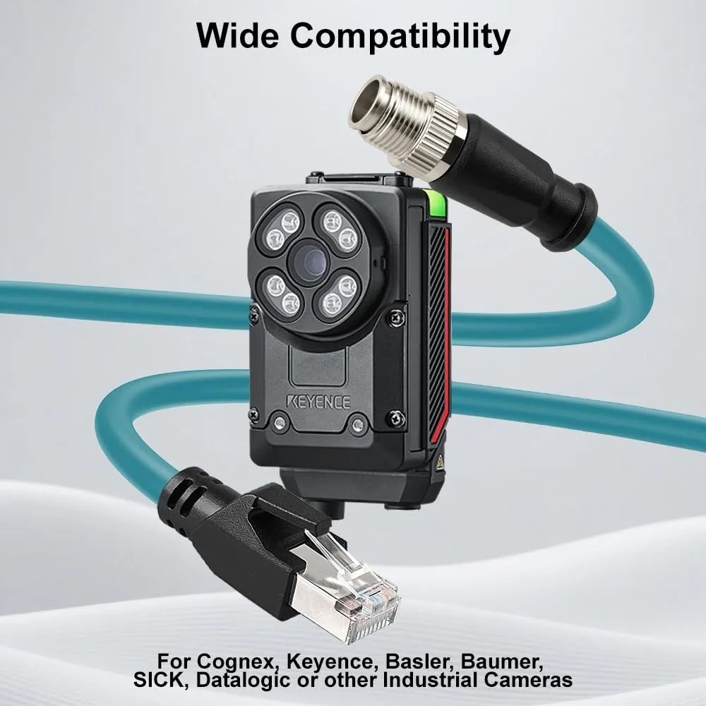 Alvin's Cables M12 X-Coded 8 Position to RJ45 Shielded Cat6a Ethernet Cable for Cognex Industrial Camera