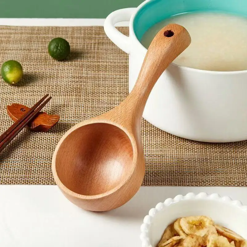 Extra-large Wooden Spoon Korean Household Soup Spoon Hot Pot Snail Noodle Spoon Wooden Water Ladle Large-caliber Wooden Spoon