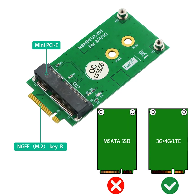 M.2 Key B to Mini PCI-E Adapter Riser Board Converter for 3G/4G/5G Module Support 3042/3052 Full Size Mini PCIE Card for Desktop