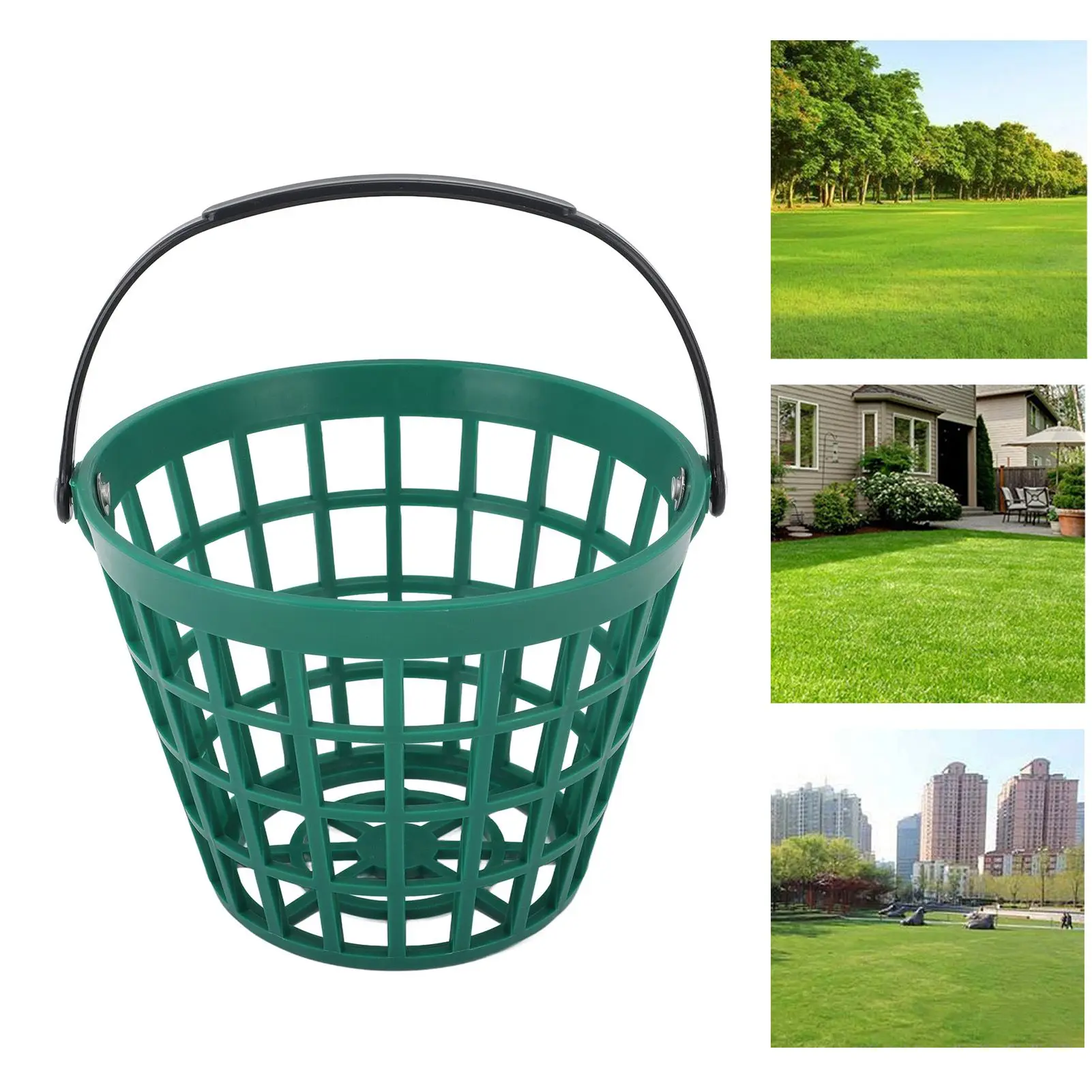 Golf Ball Basket Golfball Container with Handle Nylon Plastic Golf Ball Bucket Green Holds Up