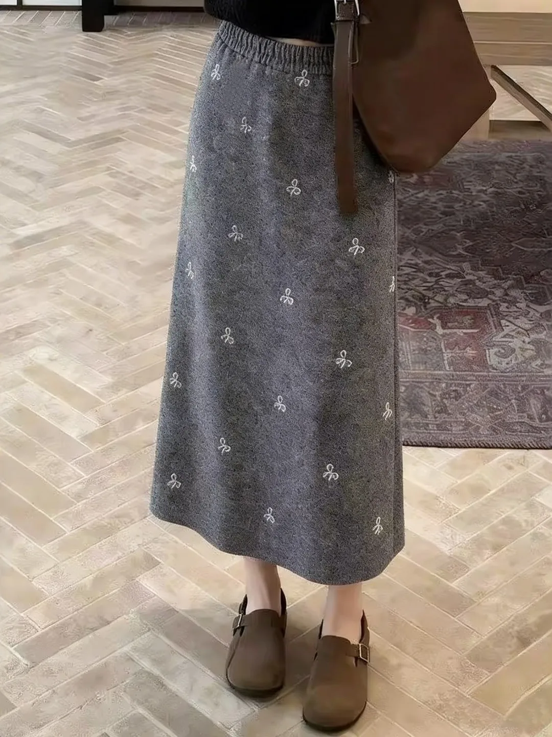 

Женская шерстяная юбка Ele Spring Gentle Wind больших размеров, модная, А-силуэт, с высокой талией, для повседневной носки