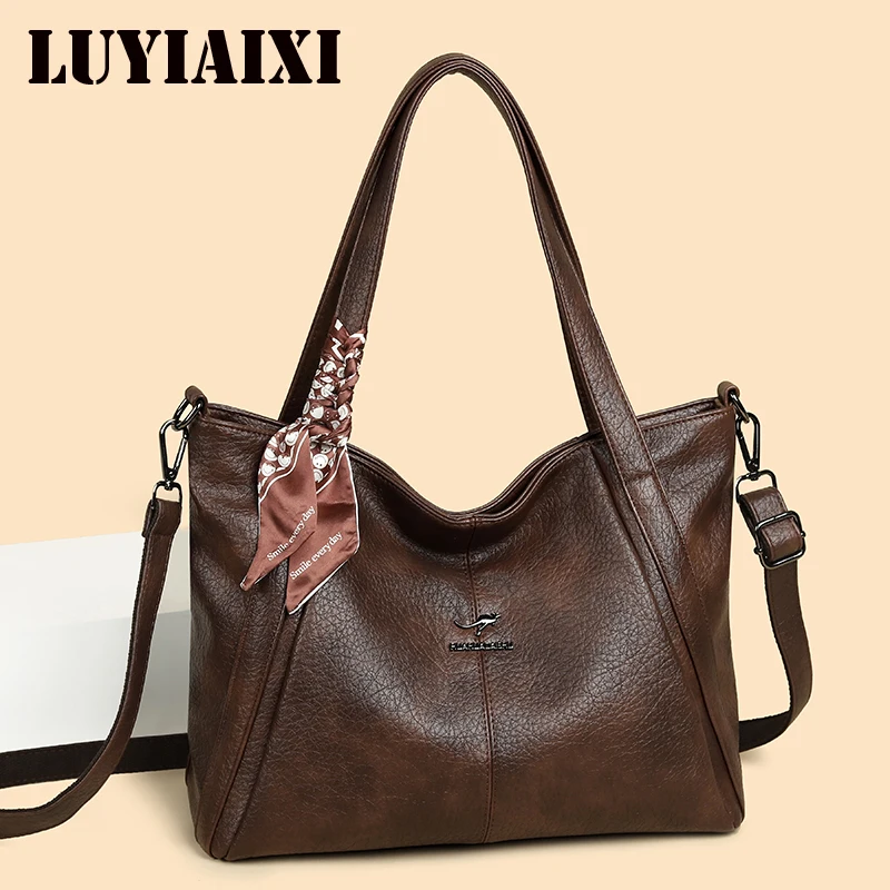 

2026 Retro Women's Shoulder Bags Soft Leather Handbags Ladies Large Capacity Casual Tote Bag Luxury Top Handle Bag Commuter Sac