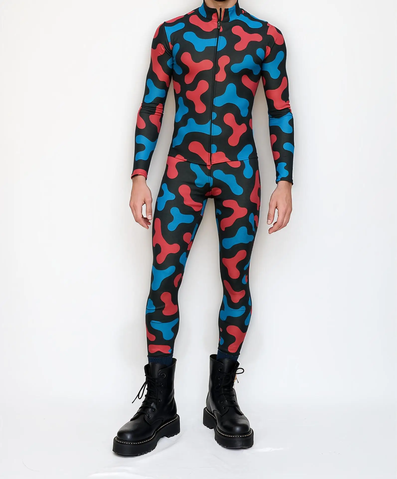 Bunter Kunstdruck Herren Feiertags-Party-Jumpsuit Erwachsenen Bühnen-Performance-Bodysuit Halloween Cosplay Karneval Radsport Zentai – Detail 14