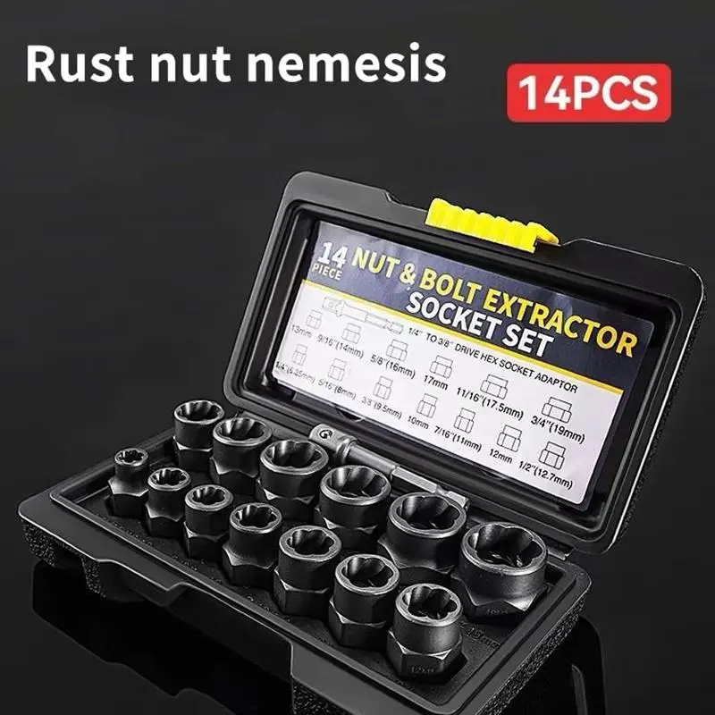 【BA】14/10Pcs Portable Nut Removal Tools Nut Bolt Extractor Socket Set Portable Nut Removal Tools