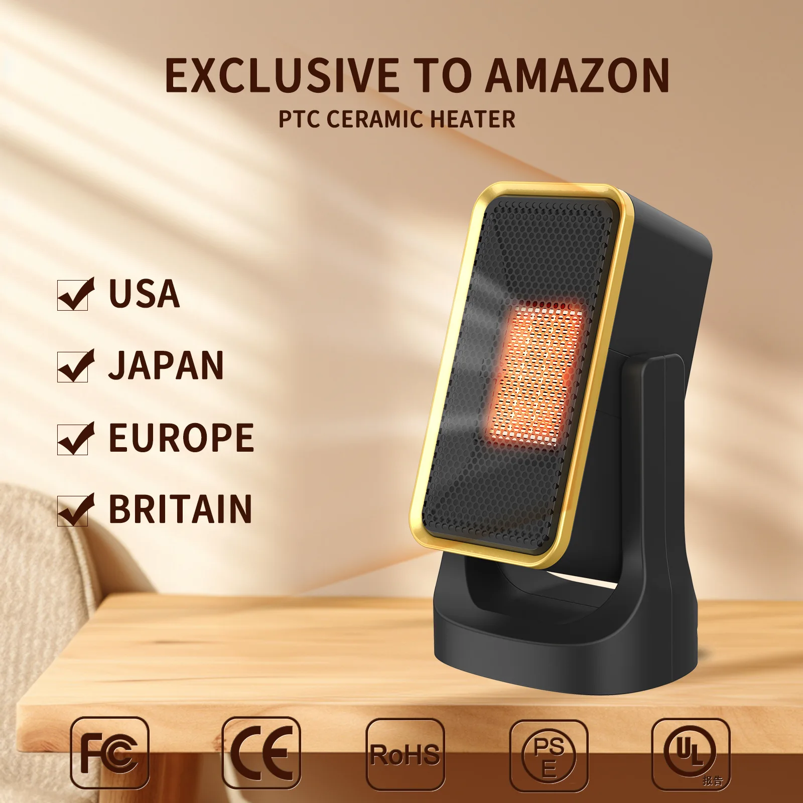 Mini household electric heater desktop heater up and down 45 ° shaking head portable mini color-block heater