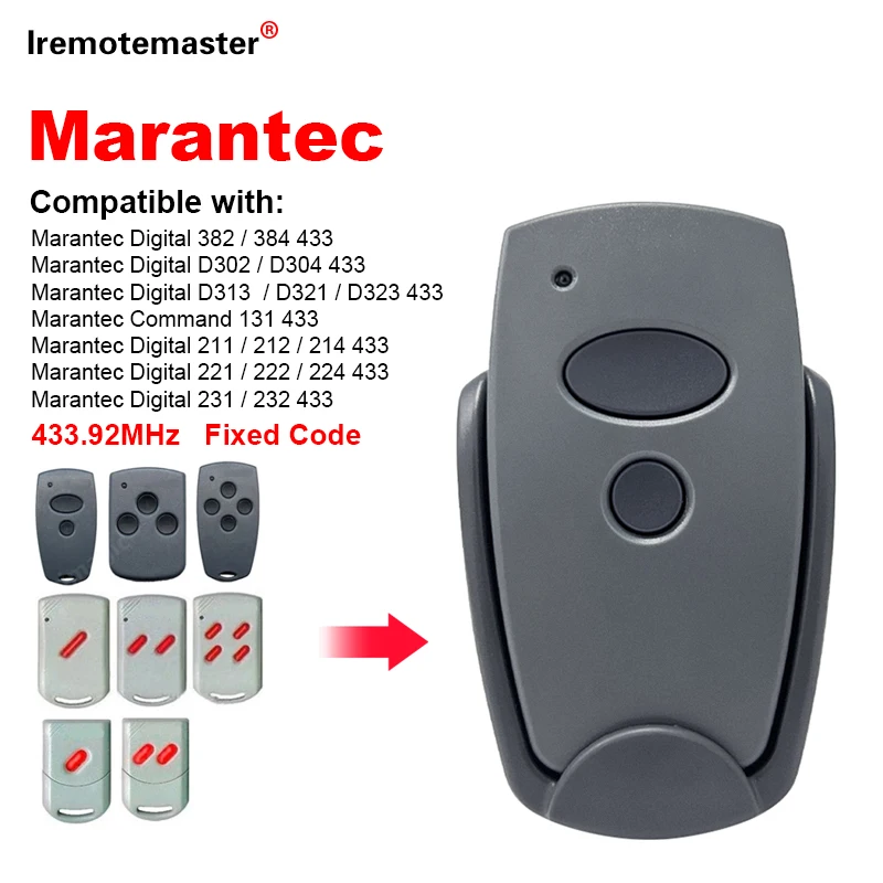 For MARANTEC Digital 382 384 D302 D304 D313 D321 211 212 214 Garage Door Remote Control Gate Command 433MHz Fixed Code