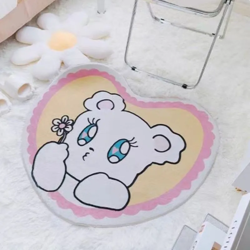 Cartoon Cute Bear Carpet Animal Heart Shape Carpet Non Slip Machine Washable Bedside Plush Rug Home Decor Room Girl Children Mat