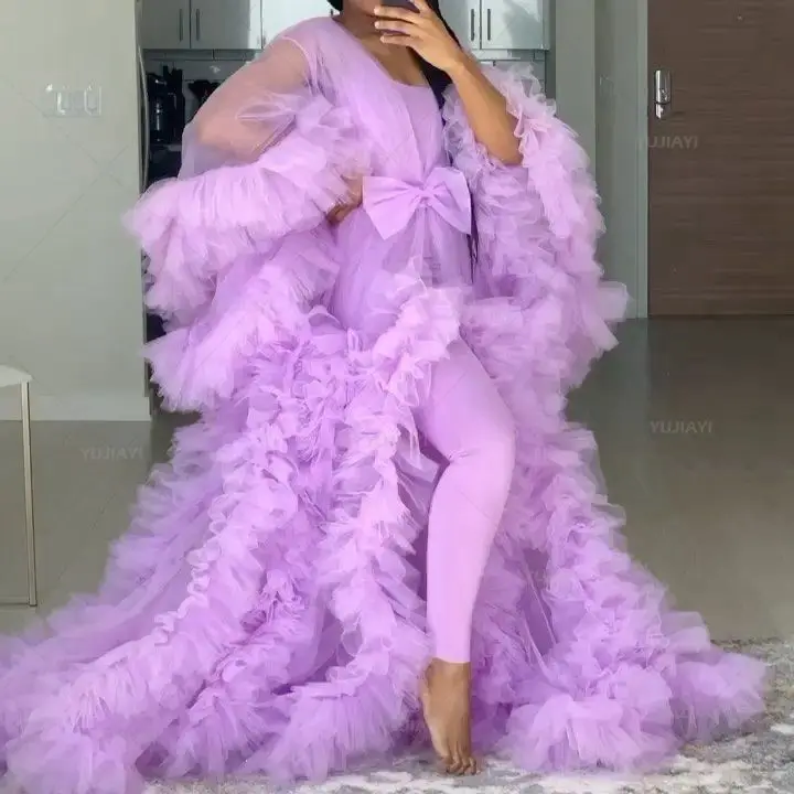 Robe Longue en Tulle Transparent à Manches sulf, Vêtements de Nuit pour Patients