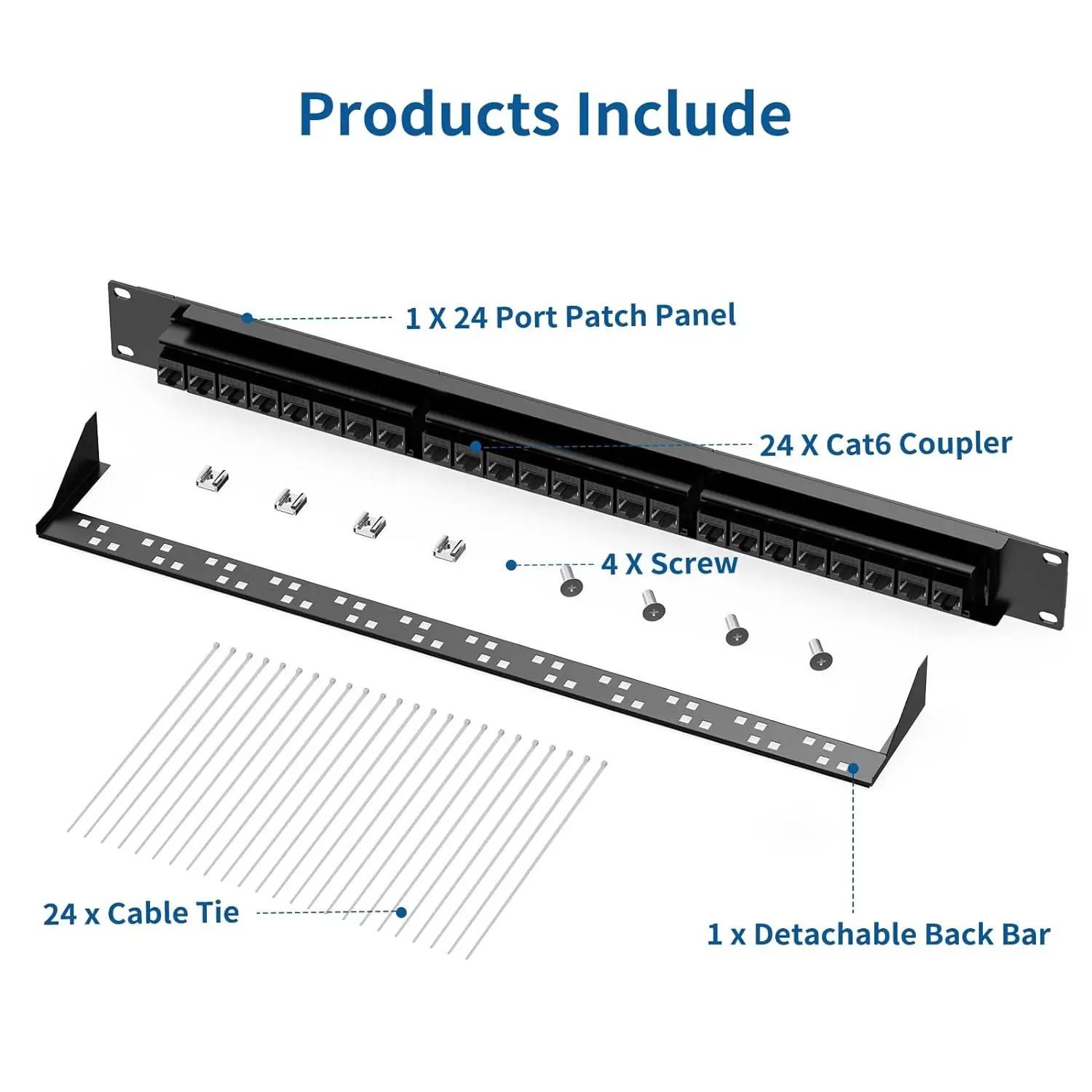 Imagem -06 - Zoerax-painel de Remendo Keystone Inline com Barra Traseira Removível Acoplador Rj45 24 Portas Cat6 Cat6a Cat7 10g 19