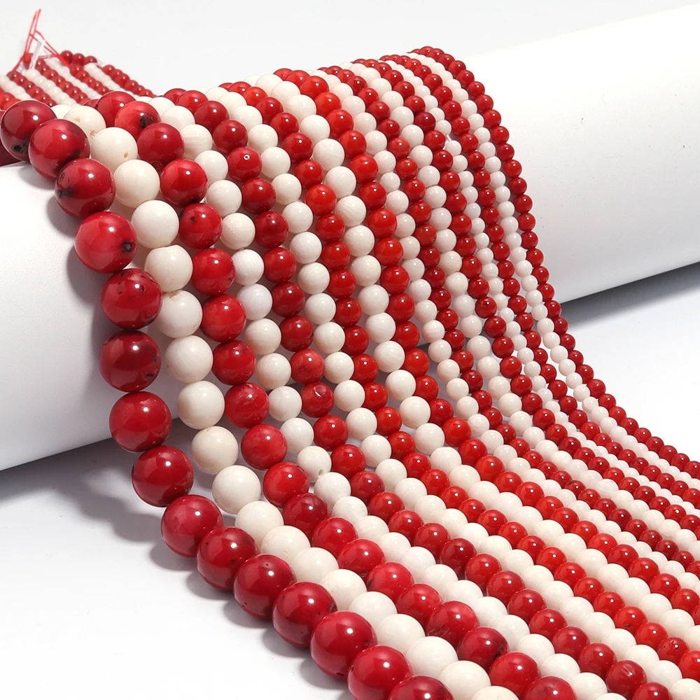 1 Strand Natural Coral Beads Red White Color Round Natural Stone Beads Loose Spacer Beads For Jewelry Making Bracelets Necklace