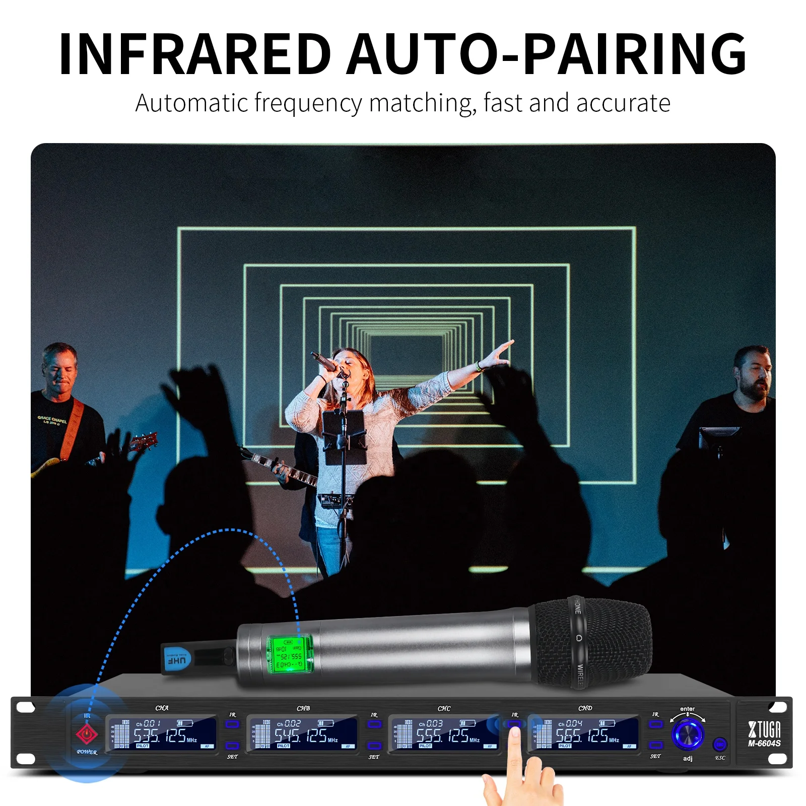 TLF Xtuga M6604S Novidades Sistema de microfone sem fio profissional de 4 canais UHF sem fio para performance de canto
