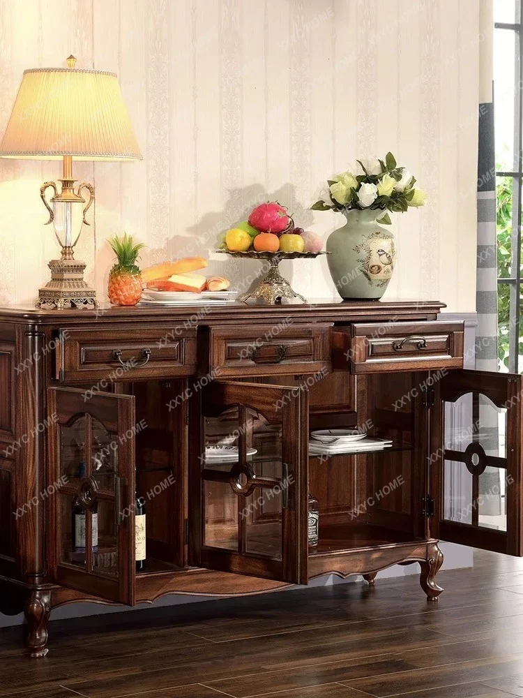 All solid wood American side cabinet black walnut dining side cabinet retro restaurant home