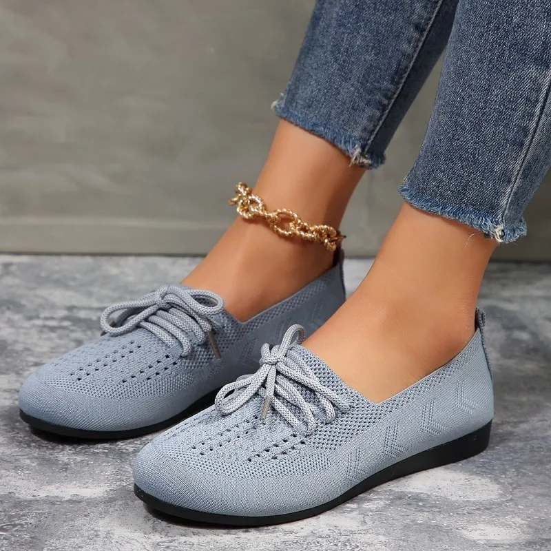 Platte Damesschoenen Veterschoenen Casual Sneakers Nieuwe Mesh Damesschoenen Solide Ademende Wandeldamesschoenen Plus Size Zapatos De Mujer