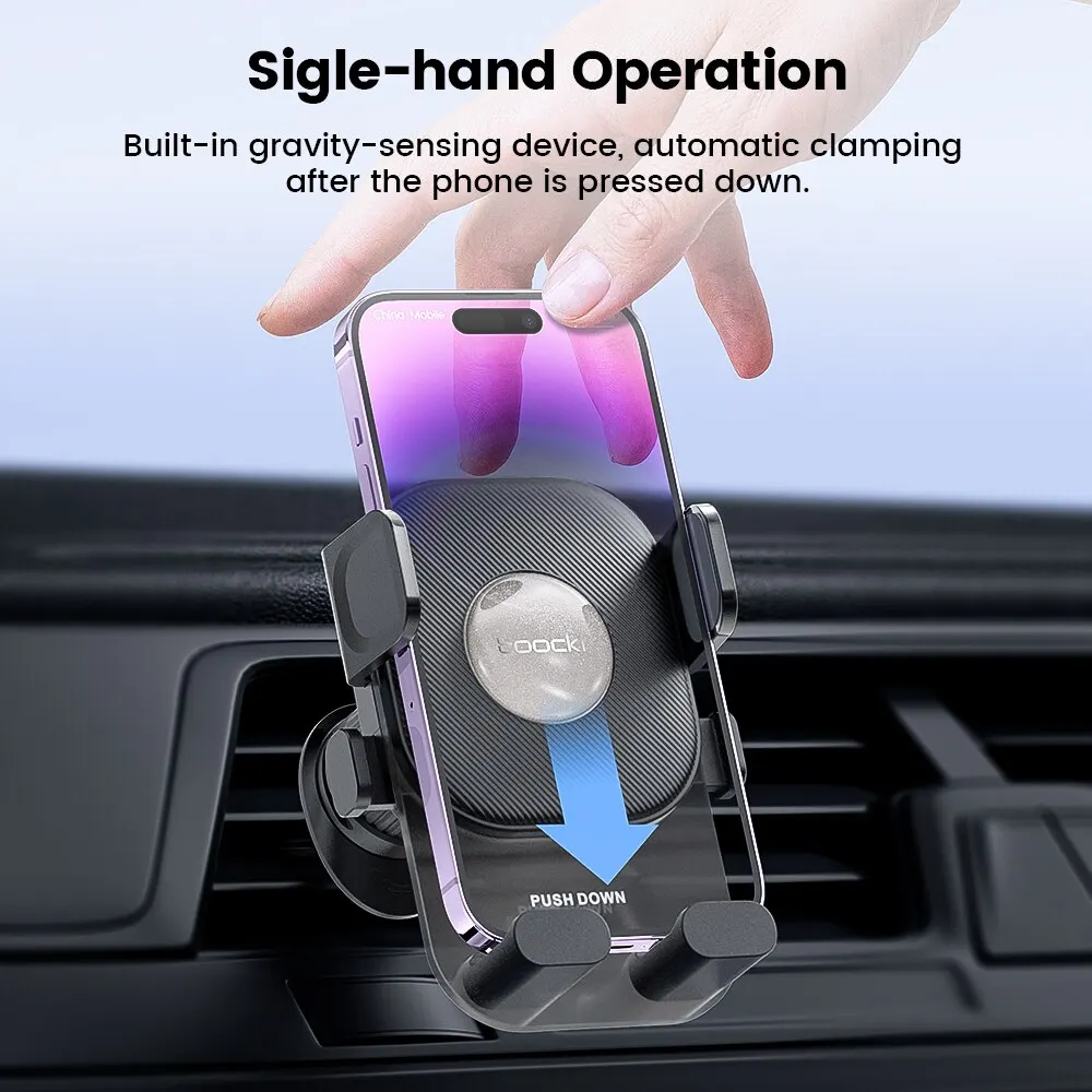 Toocki-Gravity Car Phone Holder, Air Vent Clip, GPS Stand, Suporte de telefone celular, iPhone 14, 13, Samsung S23, Xiaomi, Huawei, Realme