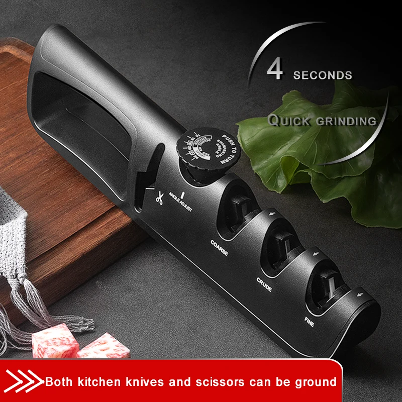 Upgraded Premium Adjustable Knife Sharpener, 4-in-1 Professional Kitchen Knife and Scissors Sharpener with Angle Adjustable 14-24°, Coarse/Crude/Fine/Repair Slots, 4-Second Fast Sharpening Tool