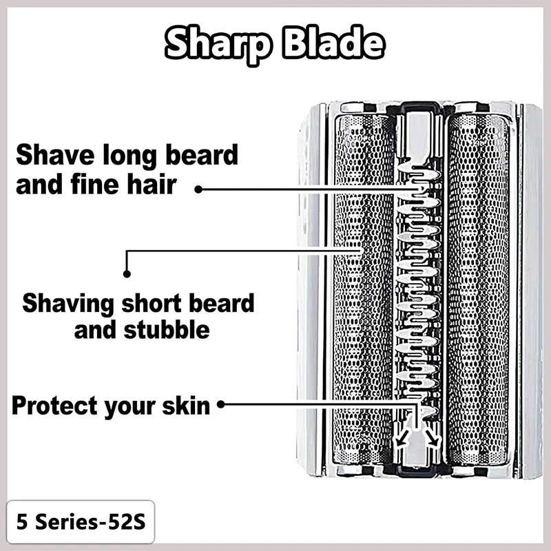 2PC 52S Electric Shaver Replacement Head Compatible with S5 Men's Razor Foil And Cutter Assembly for Series 5 5090,5190cc
