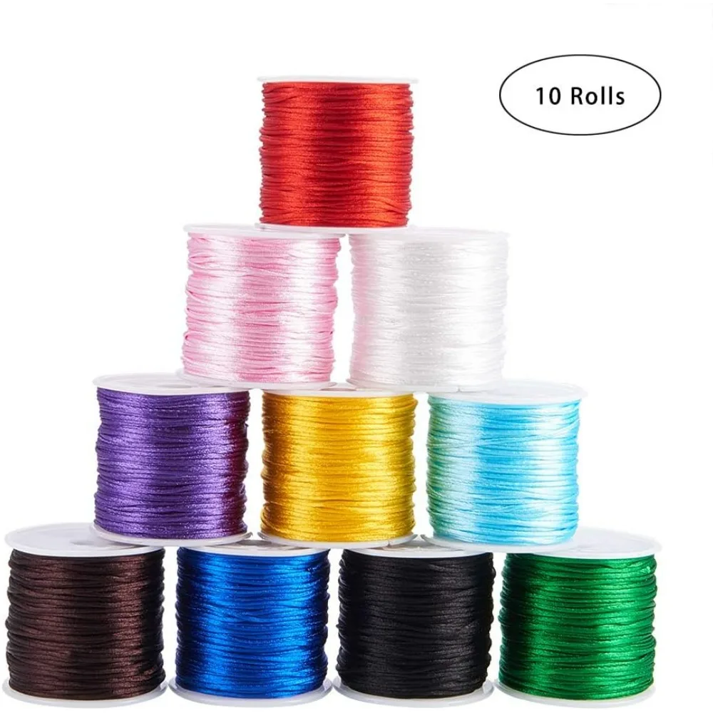 10 Colors About 328 Yard Rattail Nylon Cord 1mm Chinese Knotting Cord Braided Macrame Thread Beading String for DIY