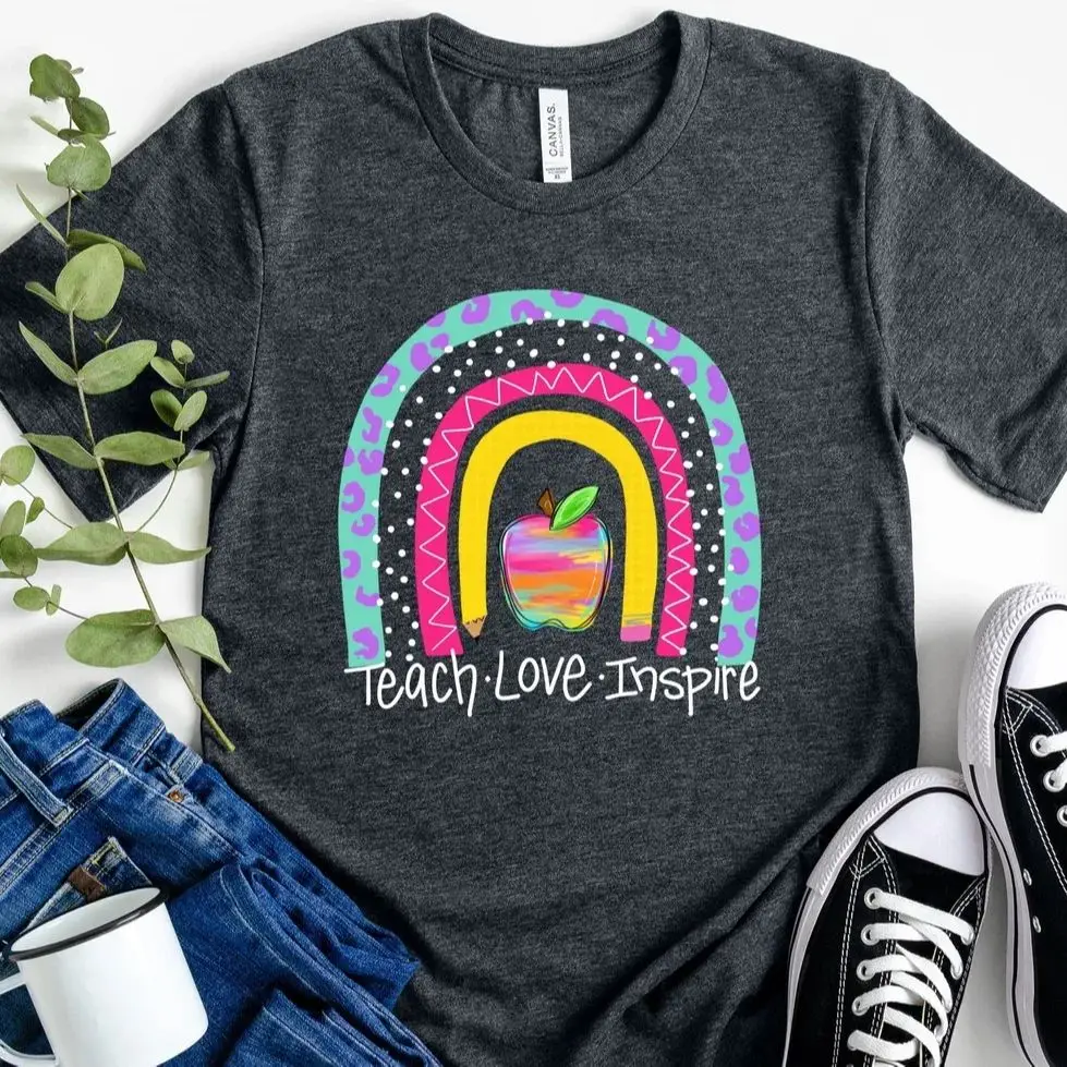 Teach Love Inspire Rainbow Shirt, Teacher Shirt, Gift For Teacher, Distance Learning, Christmas gift for Teacher