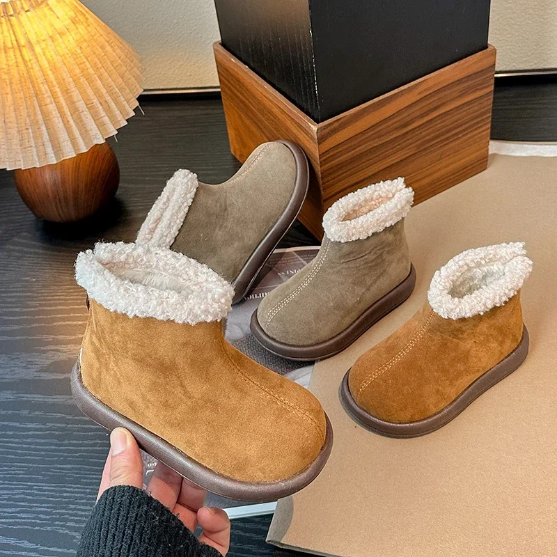 Classic 2025 Children's Ankle Boots Winter Warm Furry Girls Causal Cotton Boots Fashion Simple Kids School Snow Boots for Boys