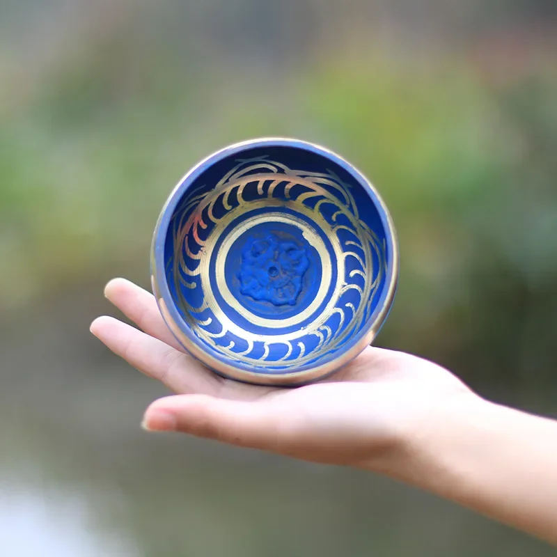 Blue Bowl Tibet Buddha Sound Therapy Yoga Meditation Singing Bowl Tibet Prayer Bowl Home Decor Ornaments